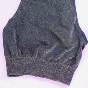 Free People Black Haulter Crop Top with Gold Shimmer